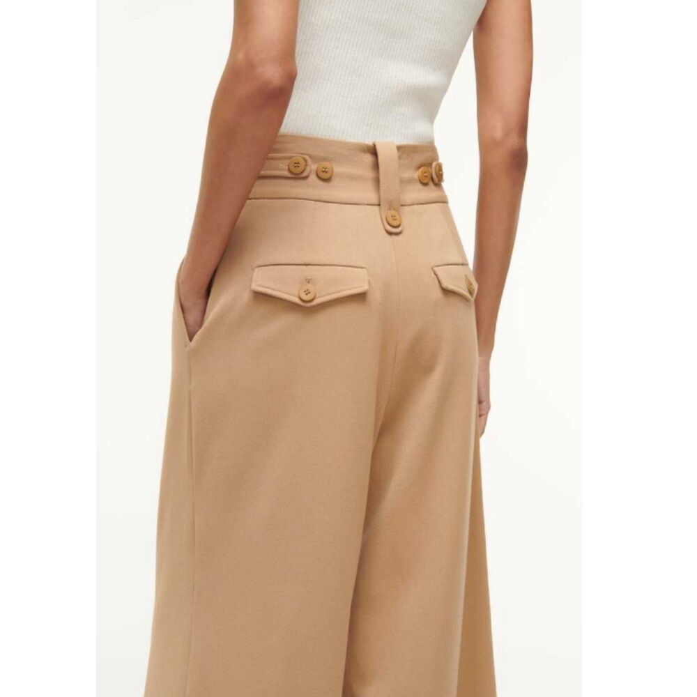 Staud Ruth Pant 8 Camel Tan High Waist Wide Leg Pleated Soft Tailoring Trousers - Picture 2 of 8